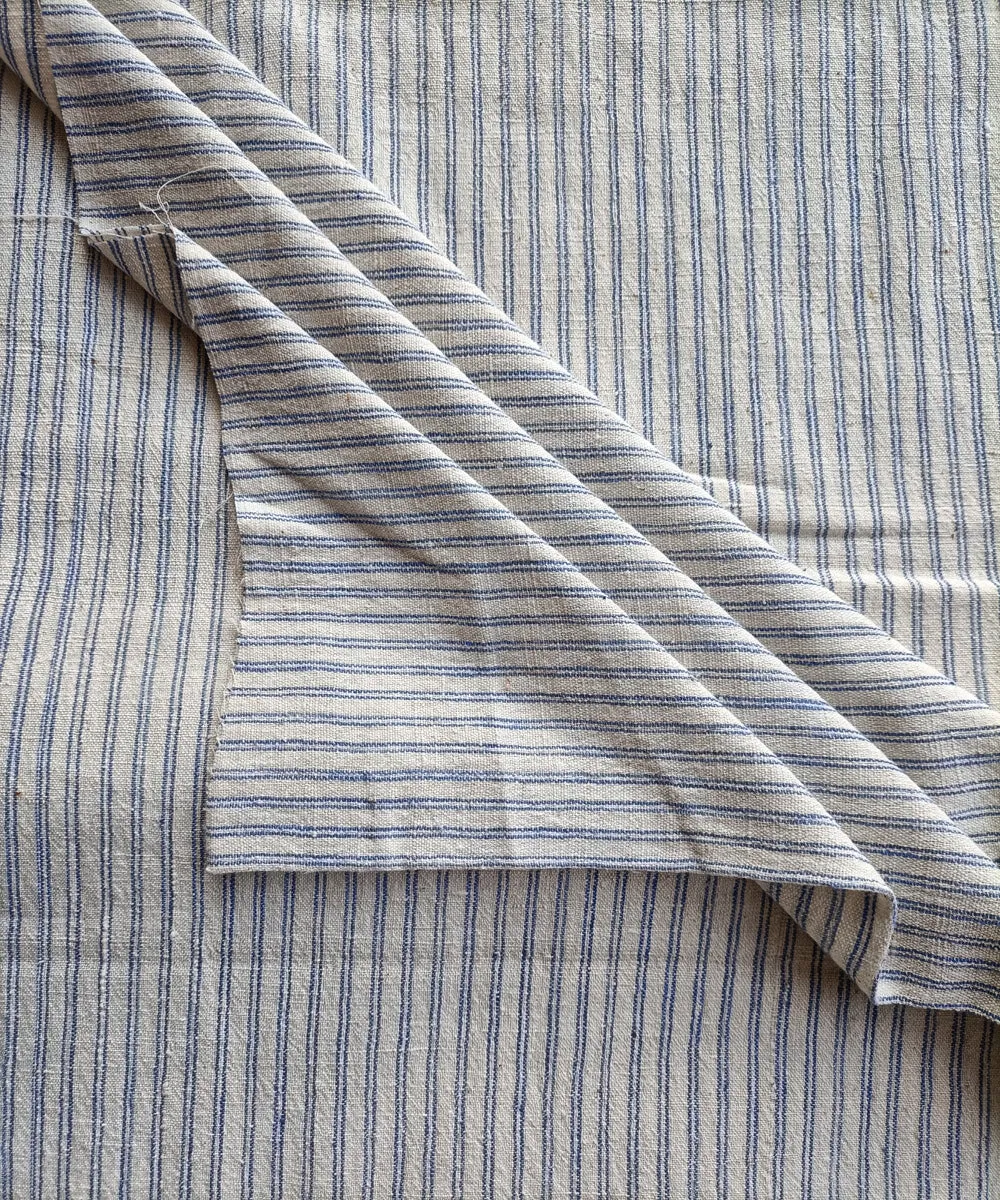 2.5 m White blue handspun handloom cotton stripes kurta material