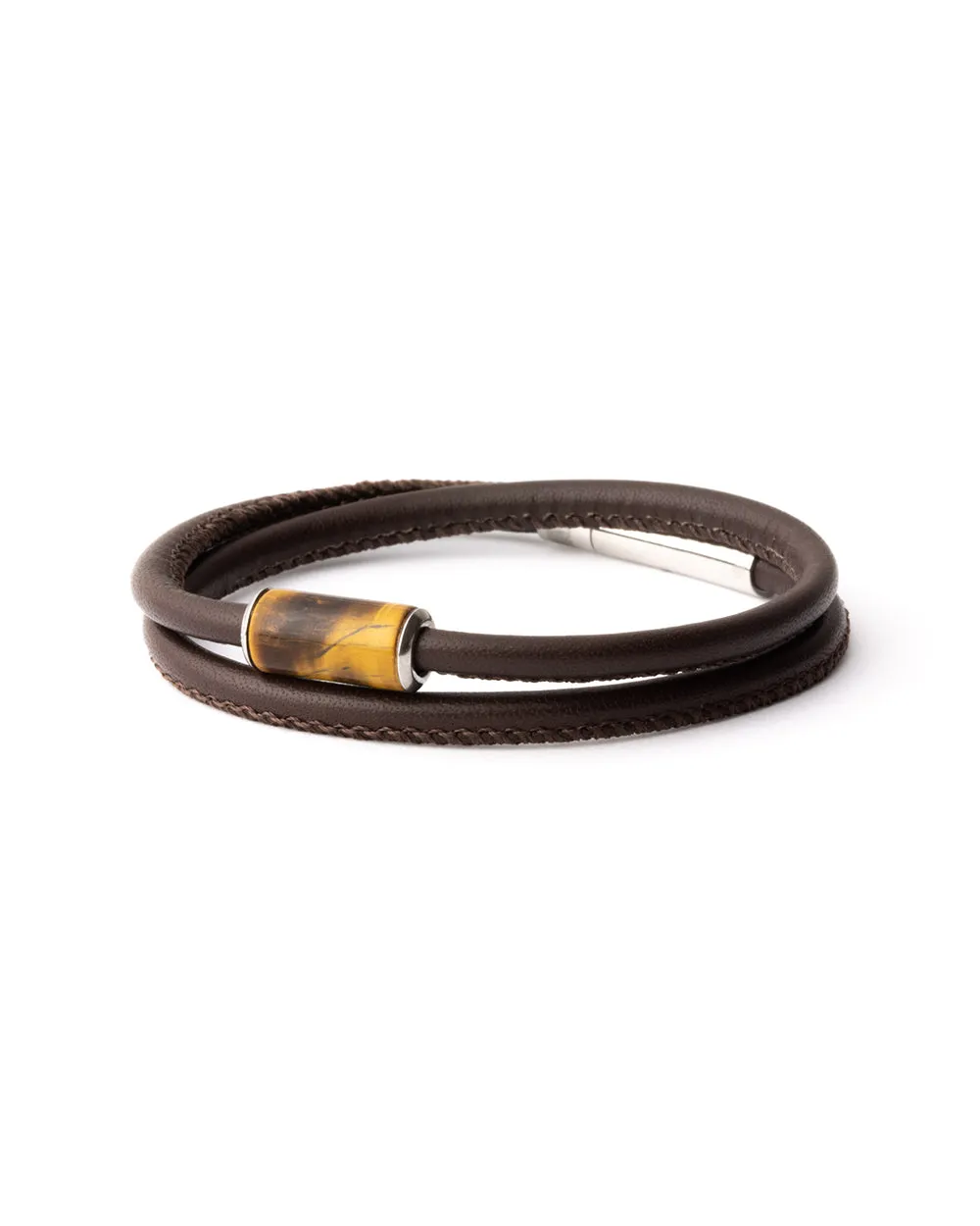 4mm Nappa leather bracelet with custom Tiger Eye stone