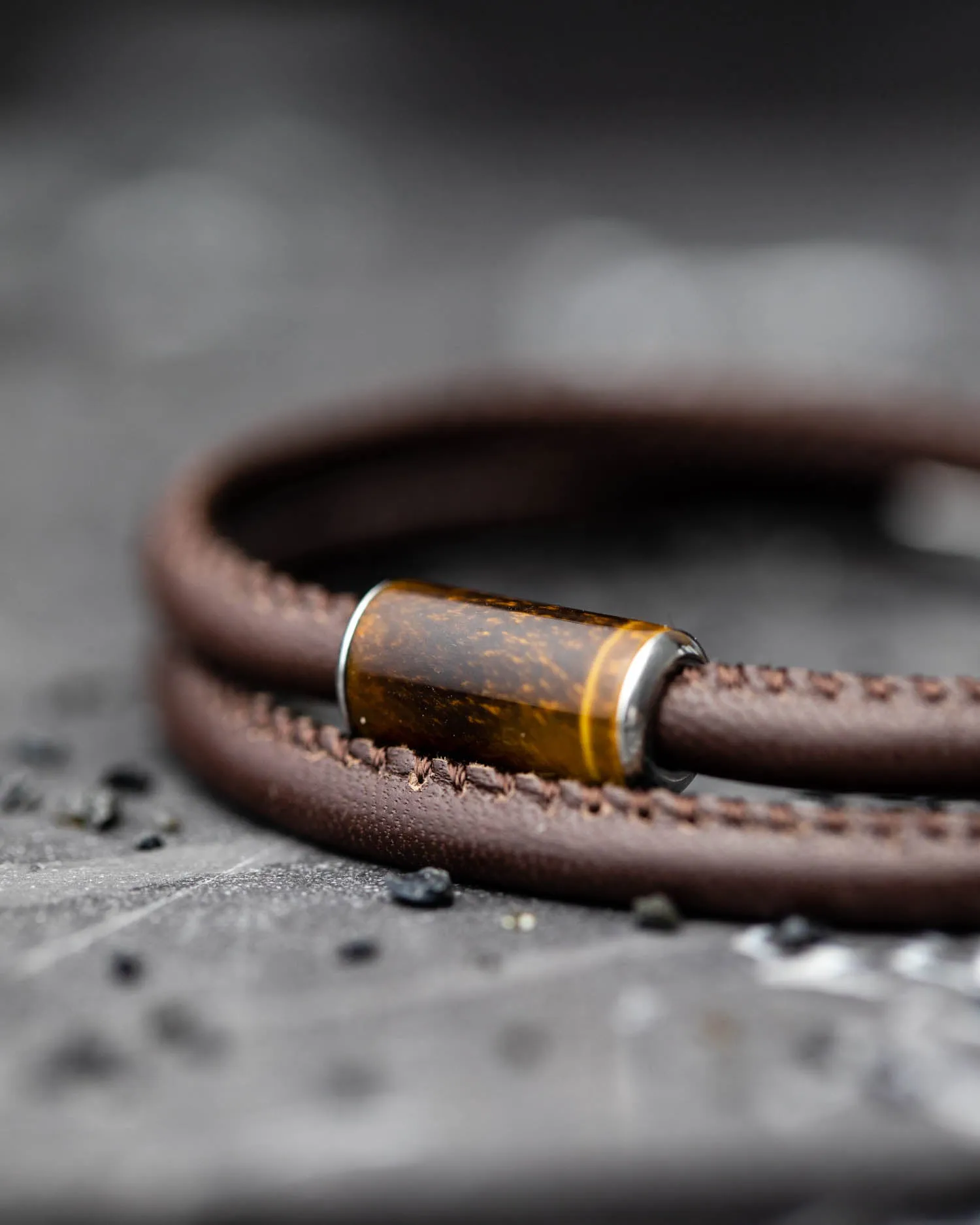 4mm Nappa leather bracelet with custom Tiger Eye stone