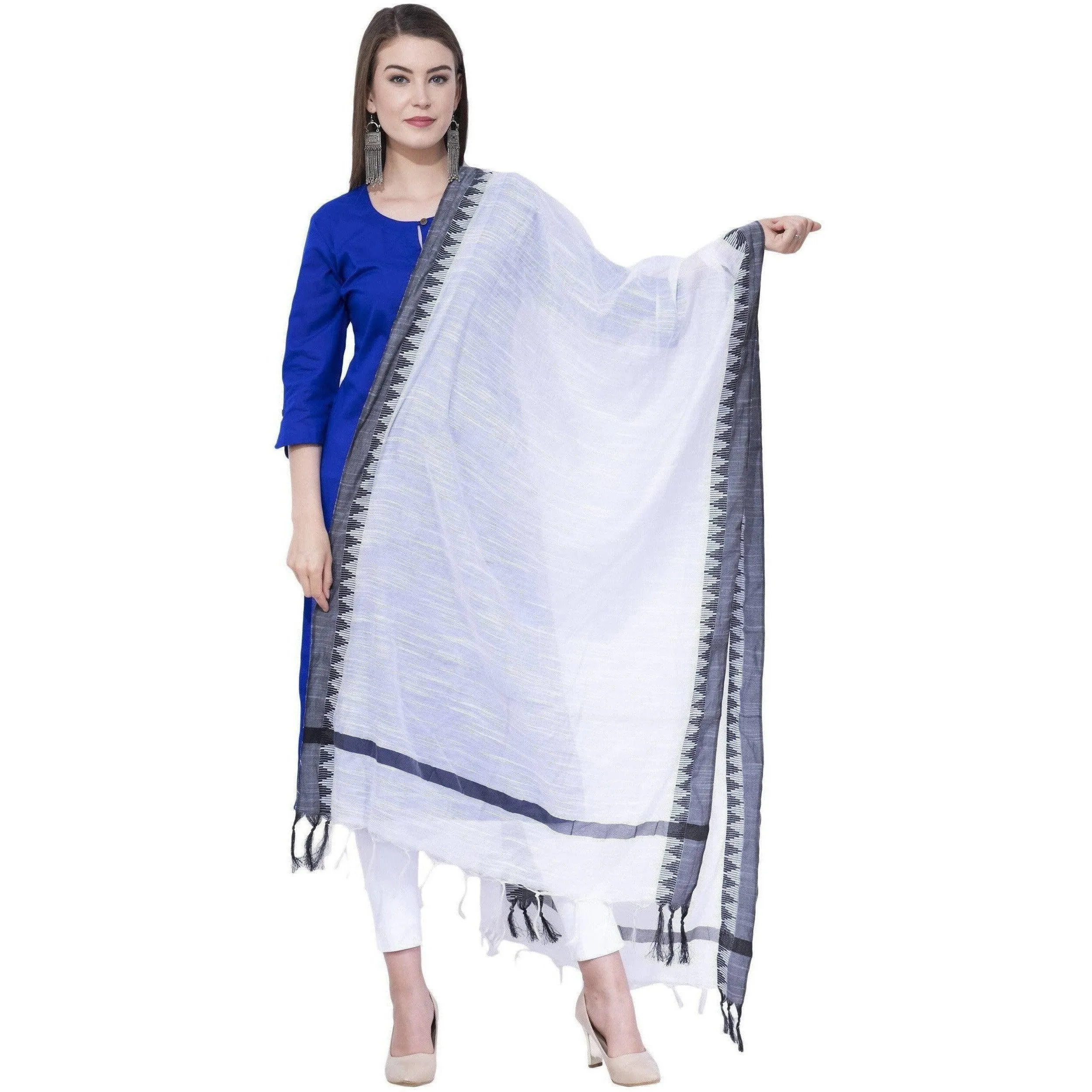 A R Silk White Color Temple Border Cotton Dupattas and Chunnis