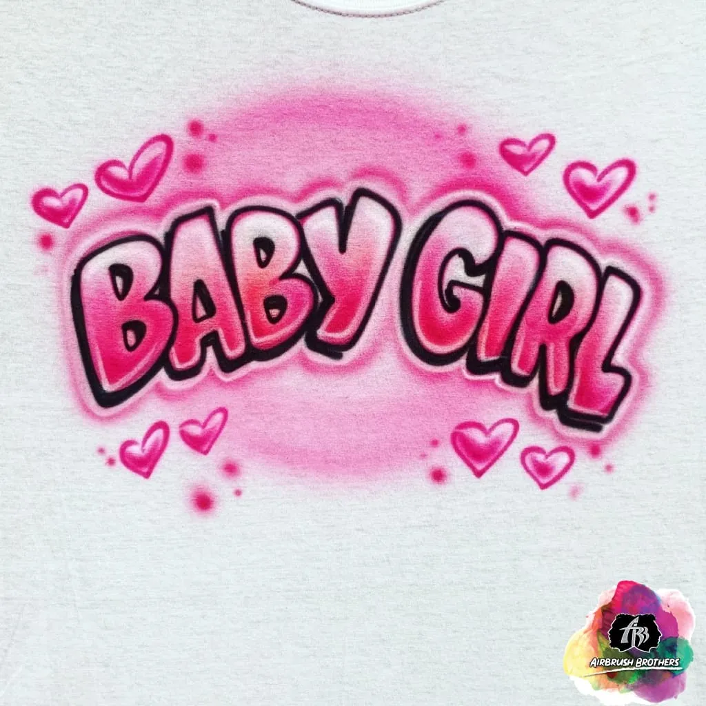 Airbrush Baby Girl w/ Hearts Shirt Design