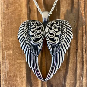 Angel Heart Wings Pendant - Silver Wings - Custom - Rope Necklace or Omega - LAP028