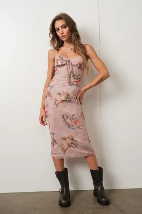 Angelina Cupid Cherub Mesh Midi Dress - Rose Pink