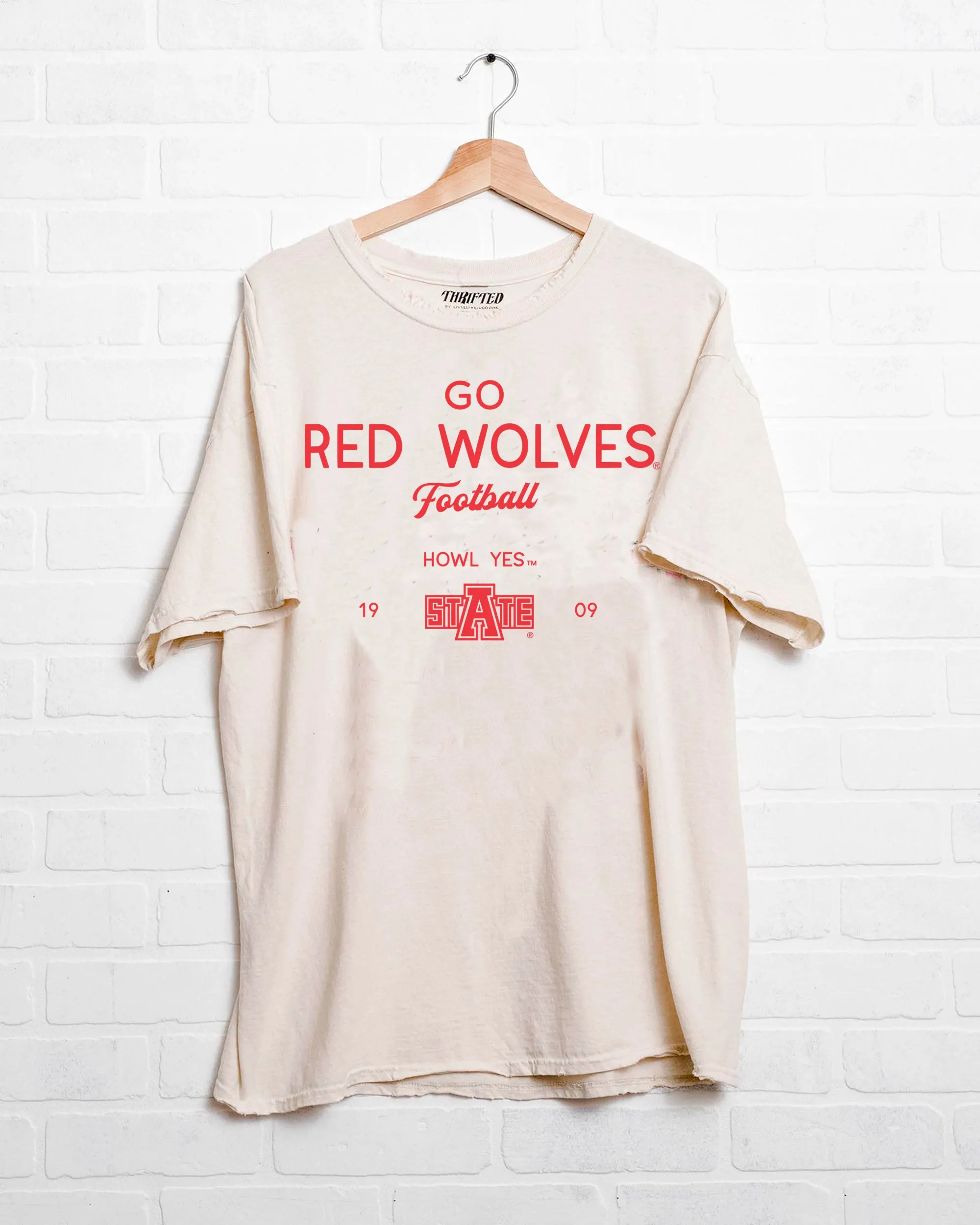 Arkansas State Red Wolves Shot Off Off White Thrifted Tee