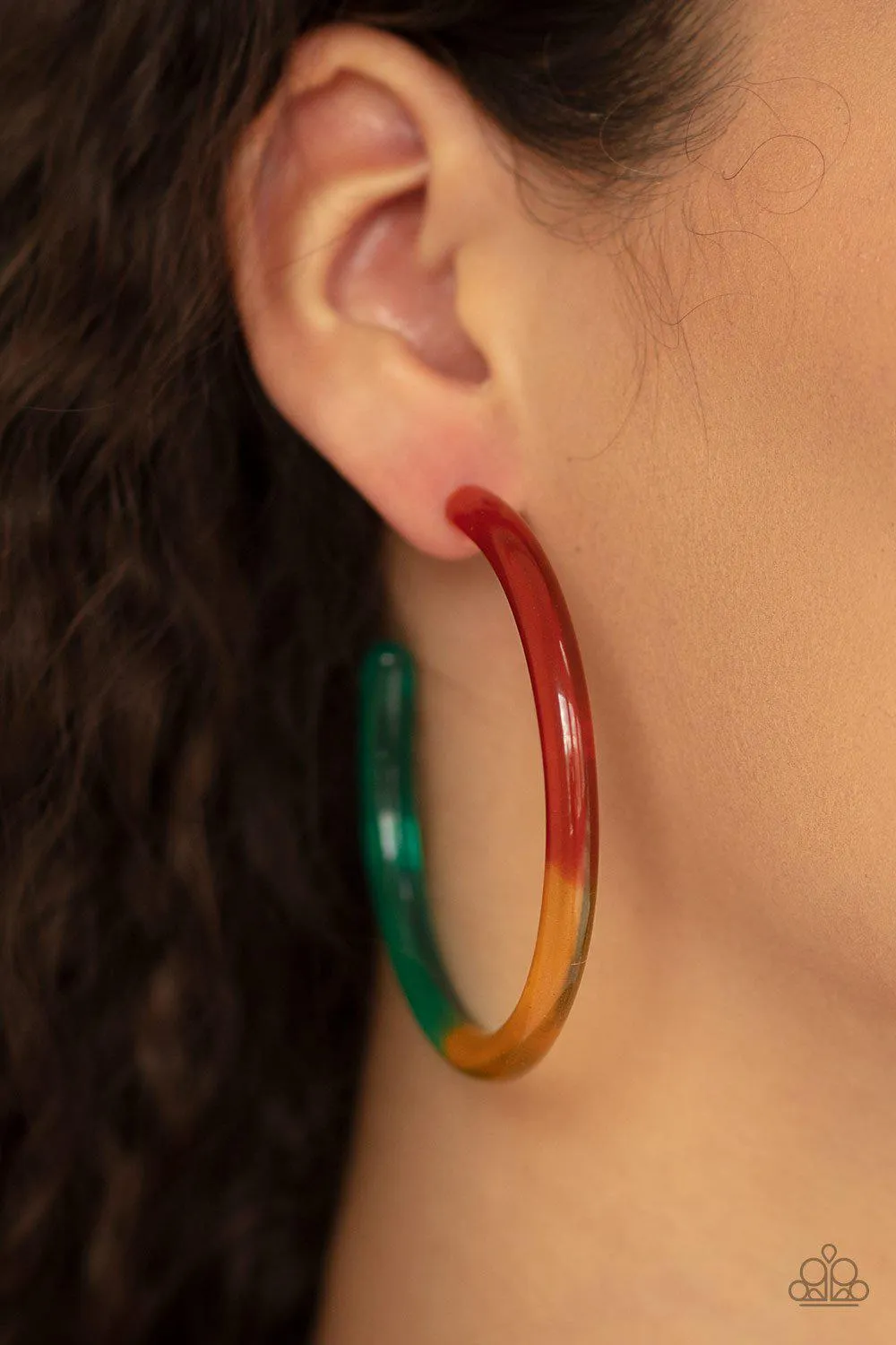 Awesome Aura Multi-color, Red, Yellow and Blue Acrylic Hoop Earrings - Paparazzi Accessories