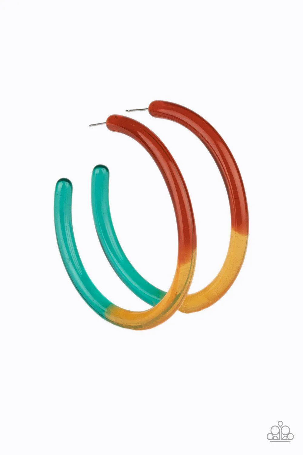 Awesome Aura Multi-color, Red, Yellow and Blue Acrylic Hoop Earrings - Paparazzi Accessories