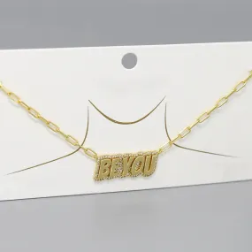 BE YOU Script CZ Pave Gold Dipped Short Necklace