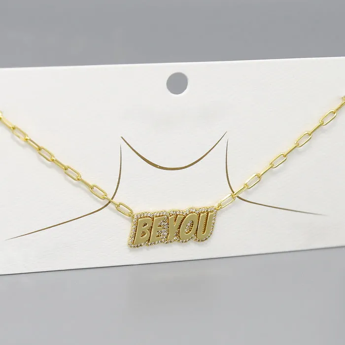 BE YOU Script CZ Pave Gold Dipped Short Necklace