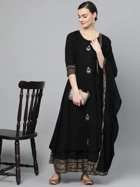 Black Embellished A-Line Kurta Set