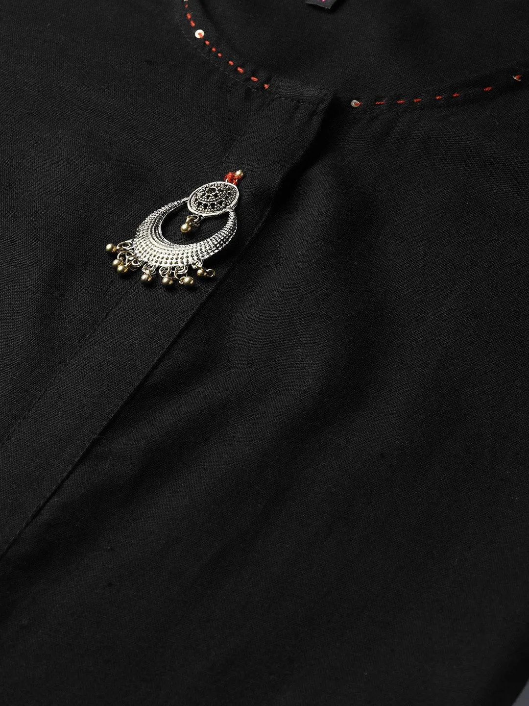 Black Embellished A-Line Kurta Set