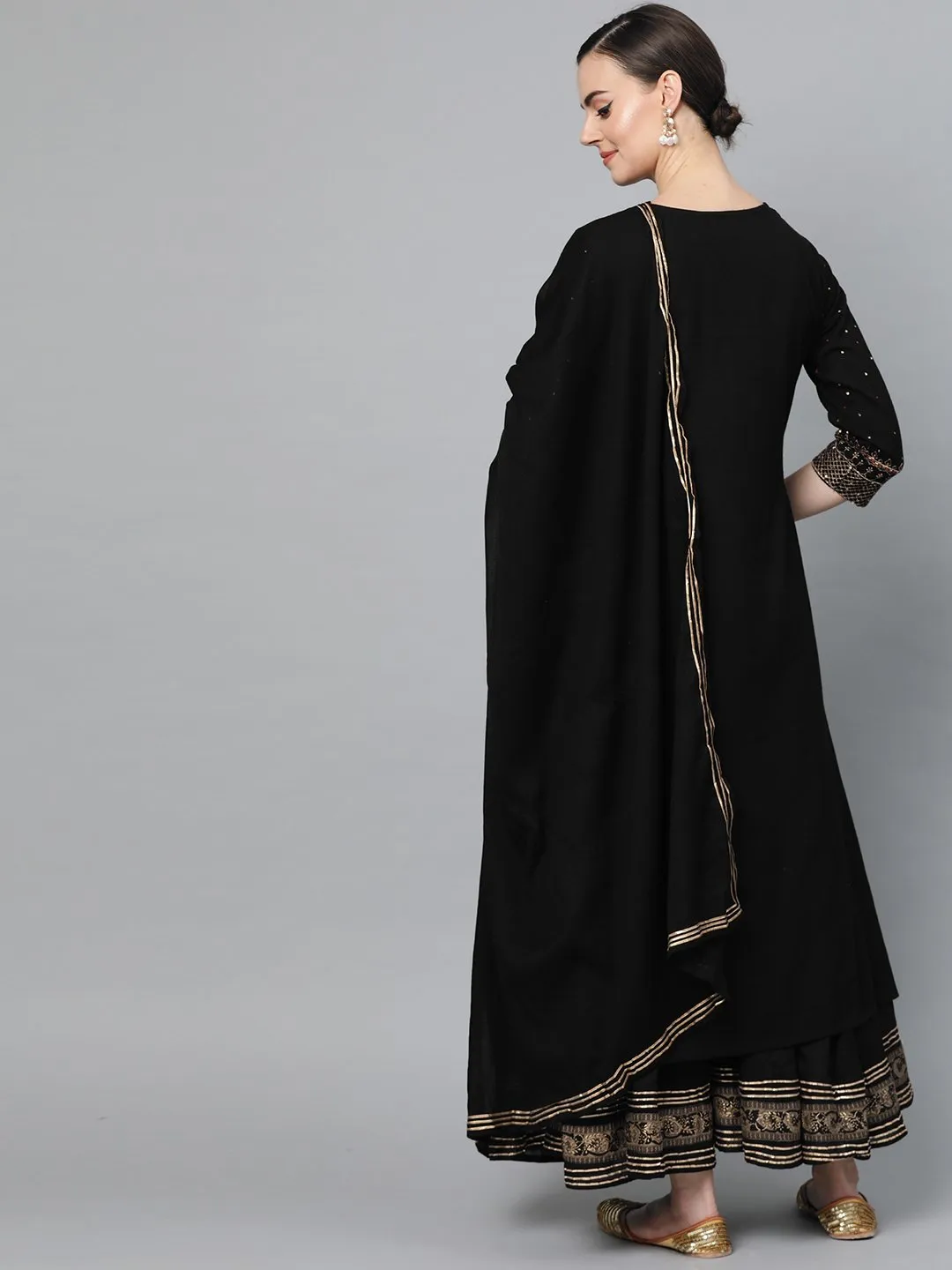 Black Embellished A-Line Kurta Set