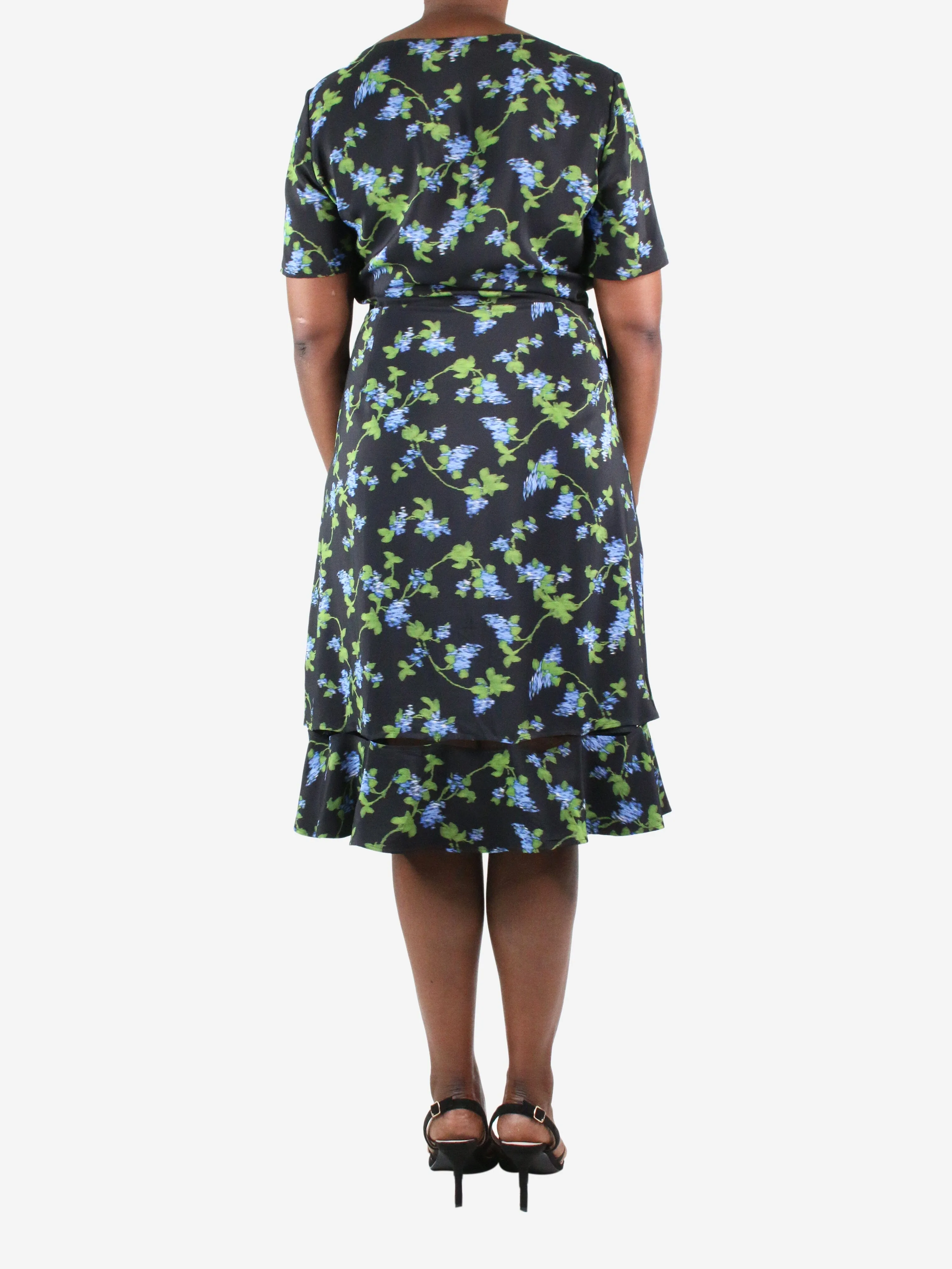 Black floral printed dress - size UK 14