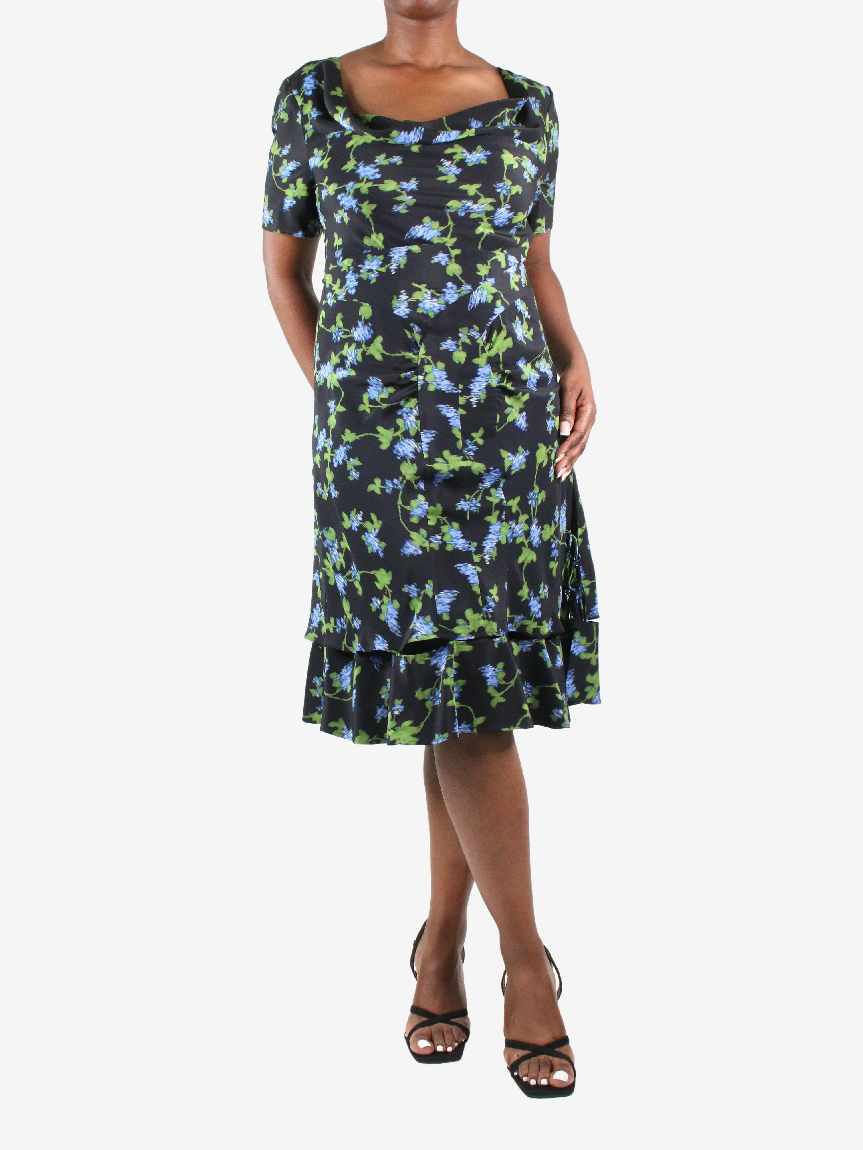 Black floral printed dress - size UK 14