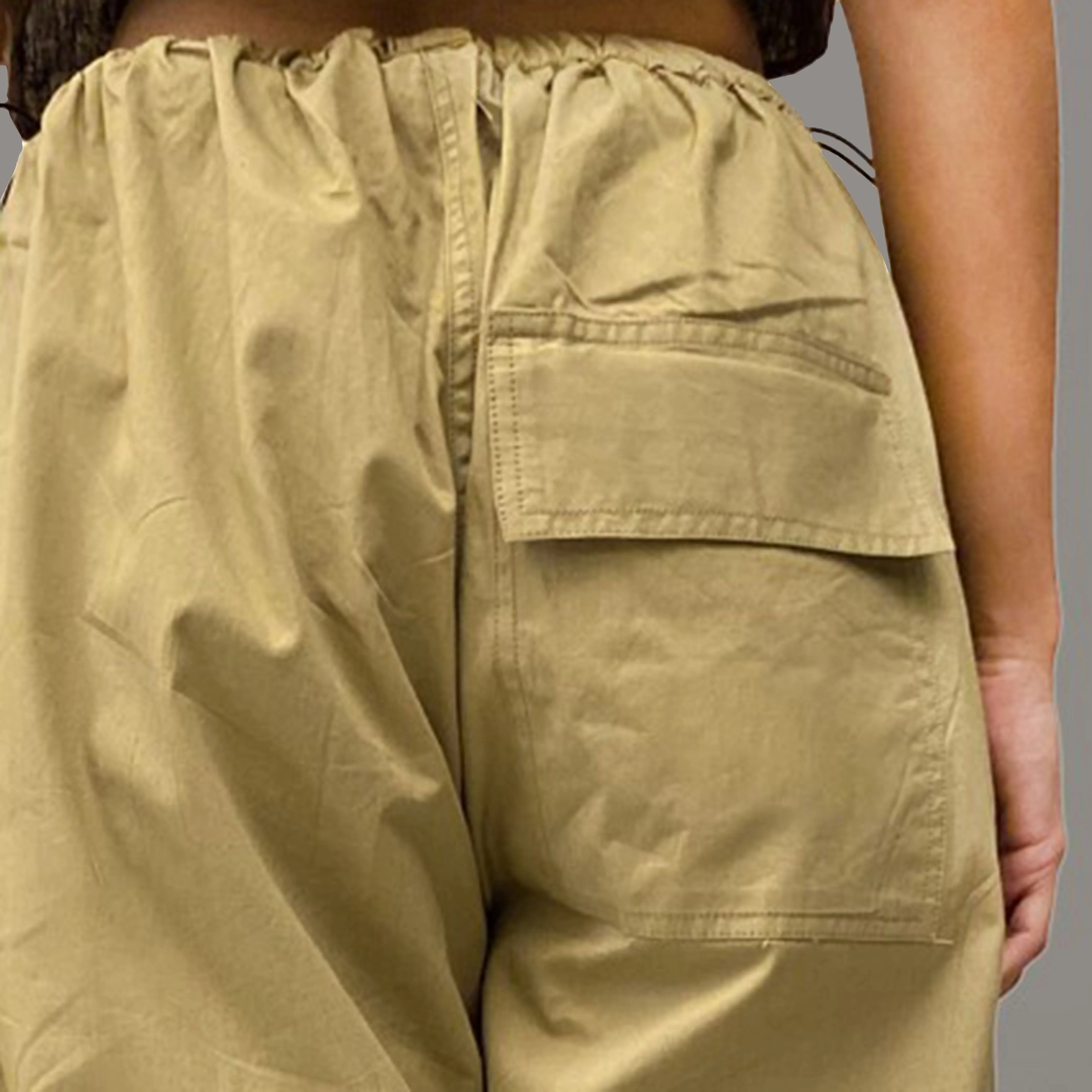 Black Mesh Top & Khaki Parachute Pants