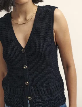 Black Mock-Crochet Waistcoat