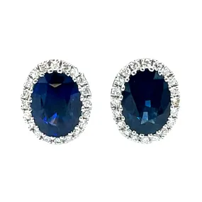 Blue Sapphire Earrings with Diamonds set in 18k Gold