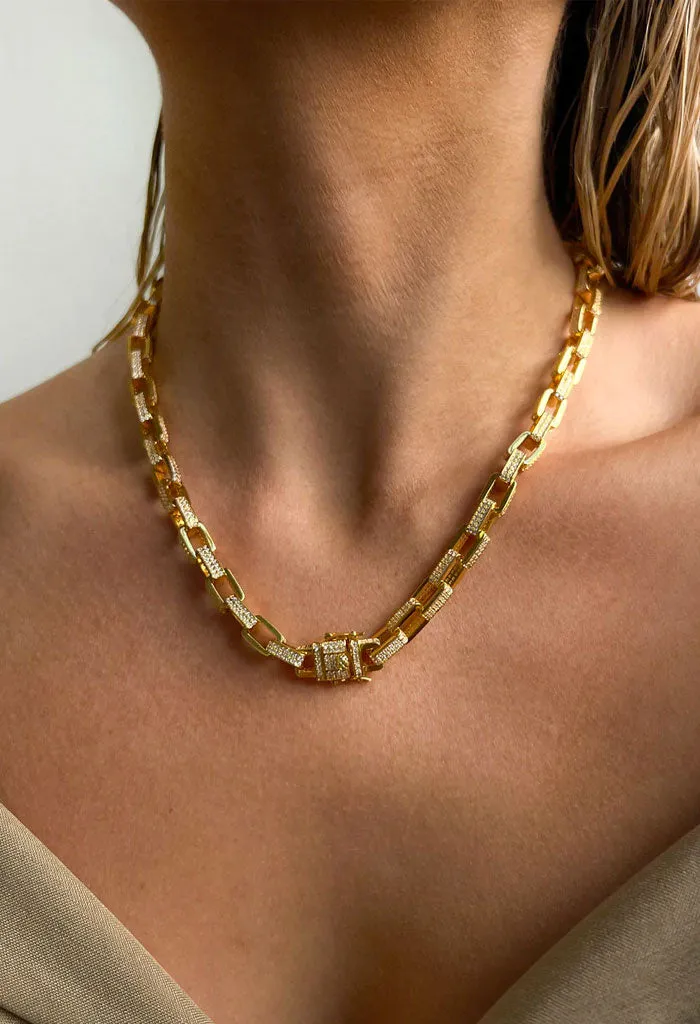 Boxy Pave Chain Necklace-Gold