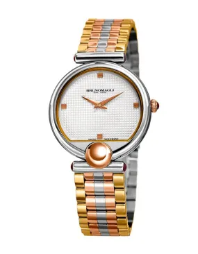 Bruno Magli Womens Miranda Tri-Tone Watch - Checkered Dial - Bracelet