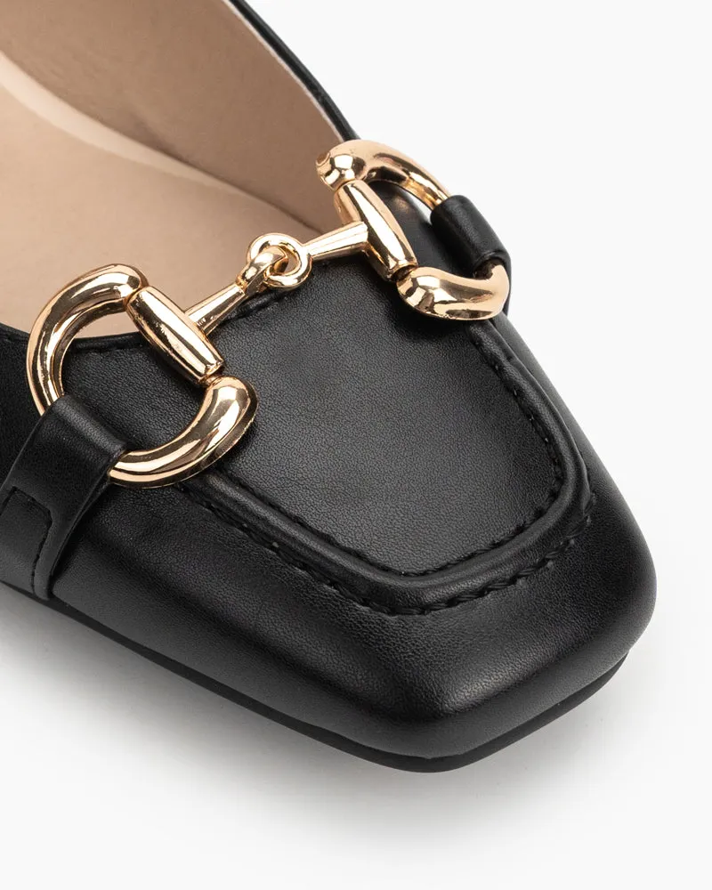 Classic Metal Buckle Mary Jane Dressy Comfortable Square Toe Slip on Loafers