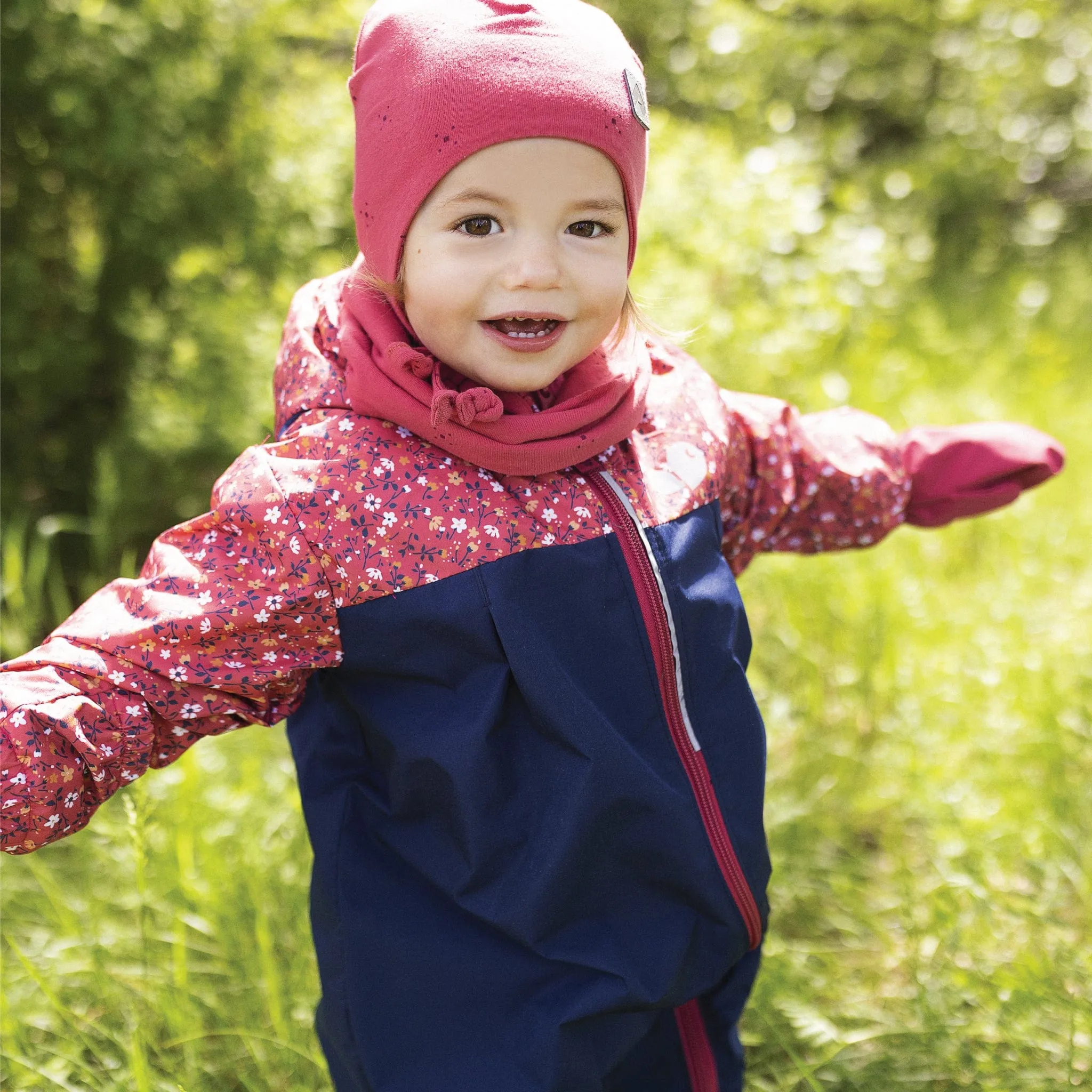 Cotton beanie with ears - Pink Squares