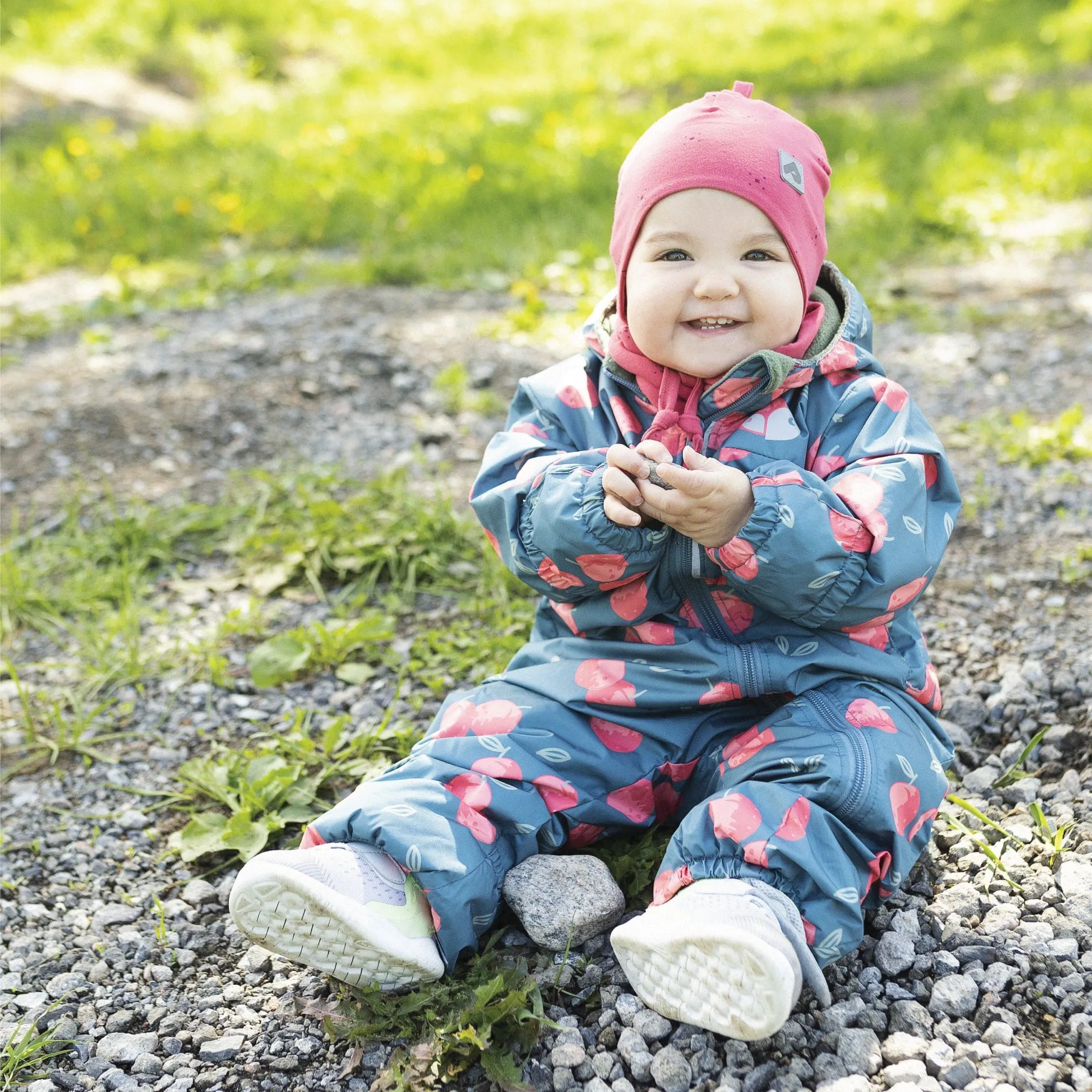 Cotton beanie with ears - Pink Squares