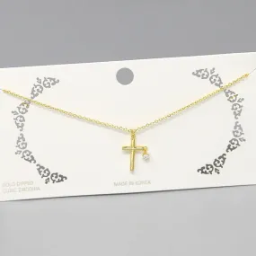 Cross CZ Stone Pendant Short Chain Necklace