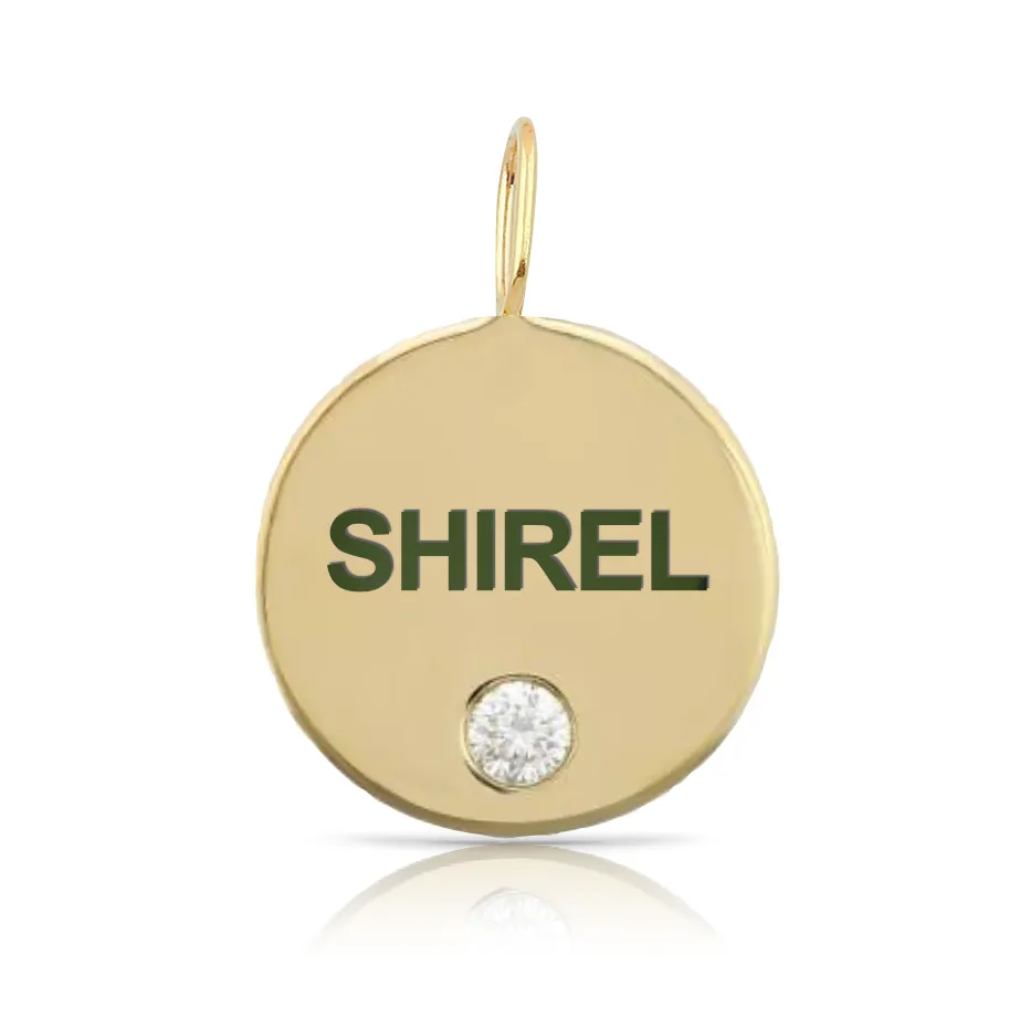 Custom Enamel Letters Gold Disc Charm with Tiny Diamond