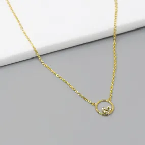 CZ Pave Heart  Circle Pendant Short Necklace