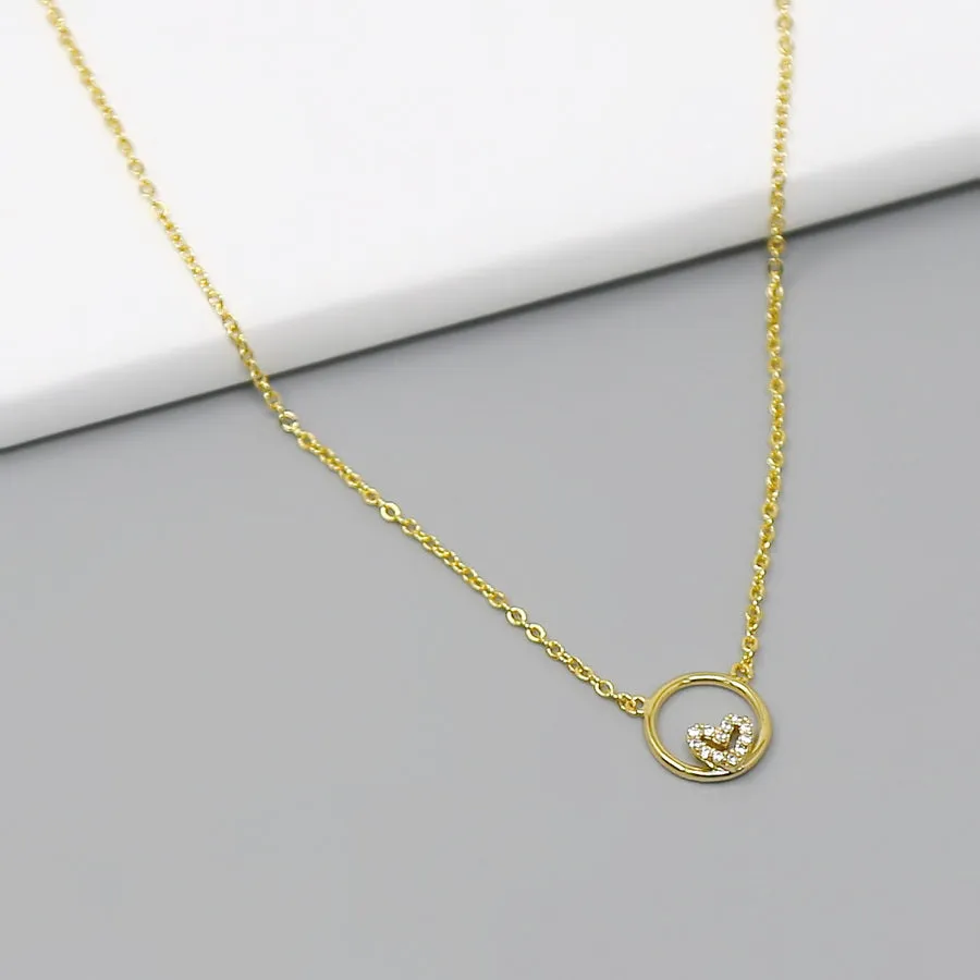 CZ Pave Heart  Circle Pendant Short Necklace