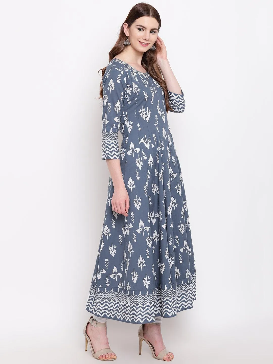 Divena Grey Cotton Gotta Patti Work Anarkali Kurta