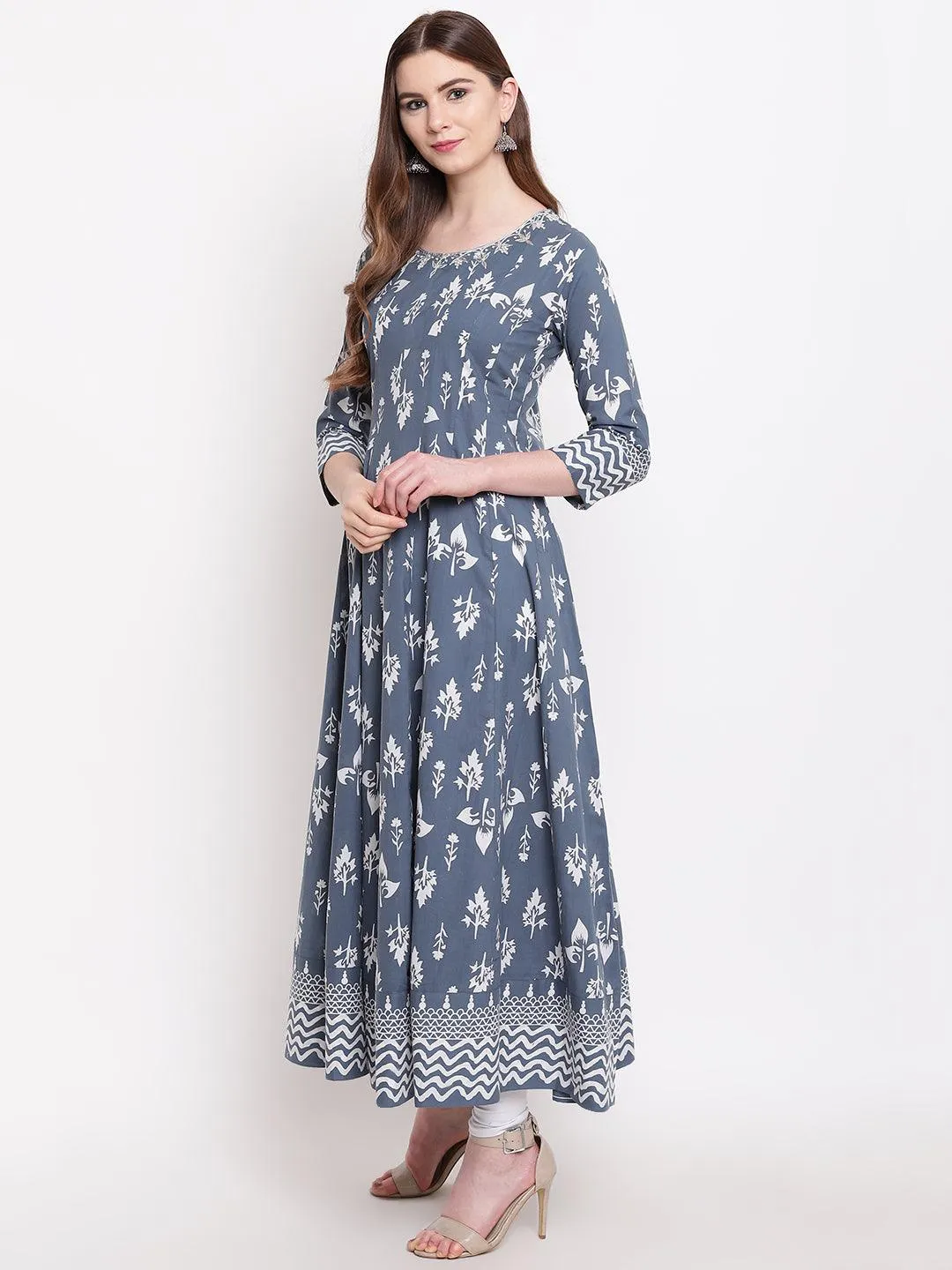 Divena Grey Cotton Gotta Patti Work Anarkali Kurta