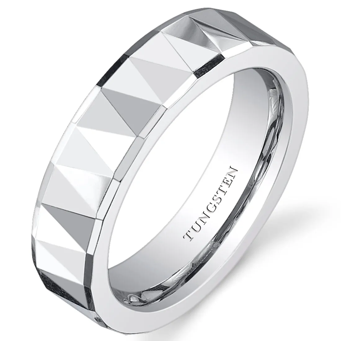 Faceted Polished Finish 5mm Womens Tungsten Band Size 5.5