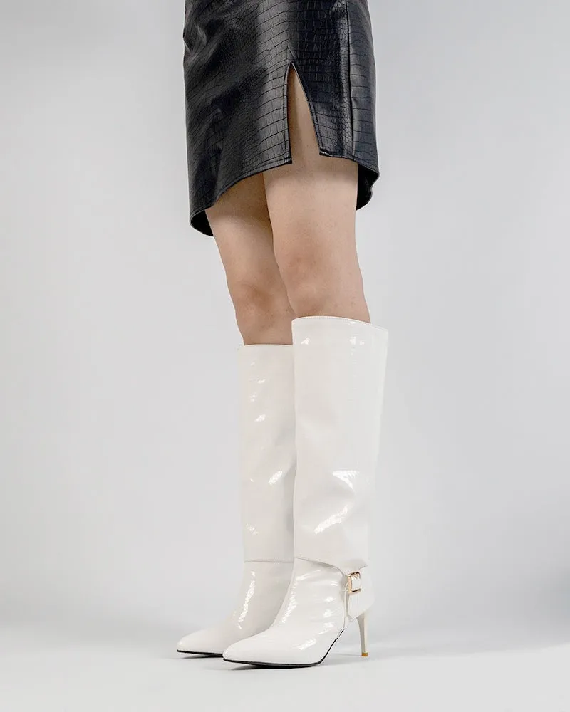 Faux Pattern Pointed Toe Stiletto Knee High Boots