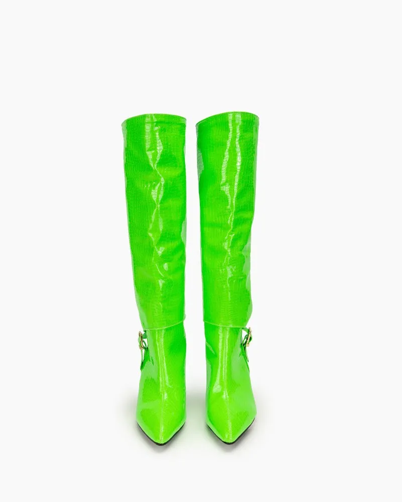 Faux Pattern Pointed Toe Stiletto Knee High Boots