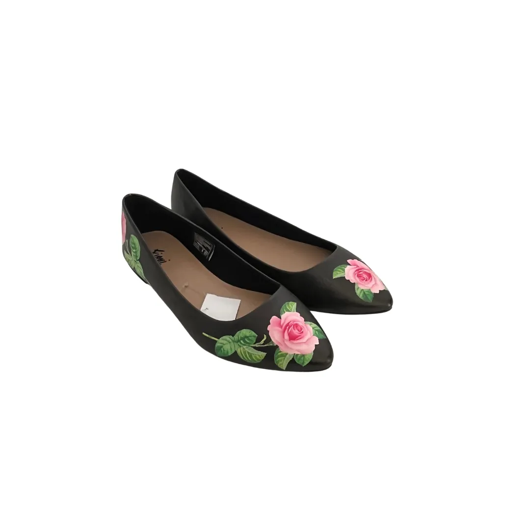 Fioni Black Floral Pointed Flat Pumps | Brand New |