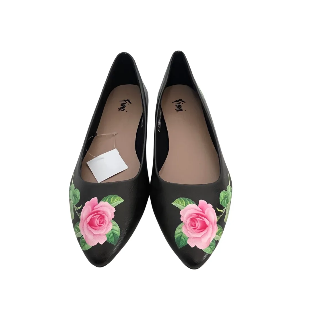 Fioni Black Floral Pointed Flat Pumps | Brand New |