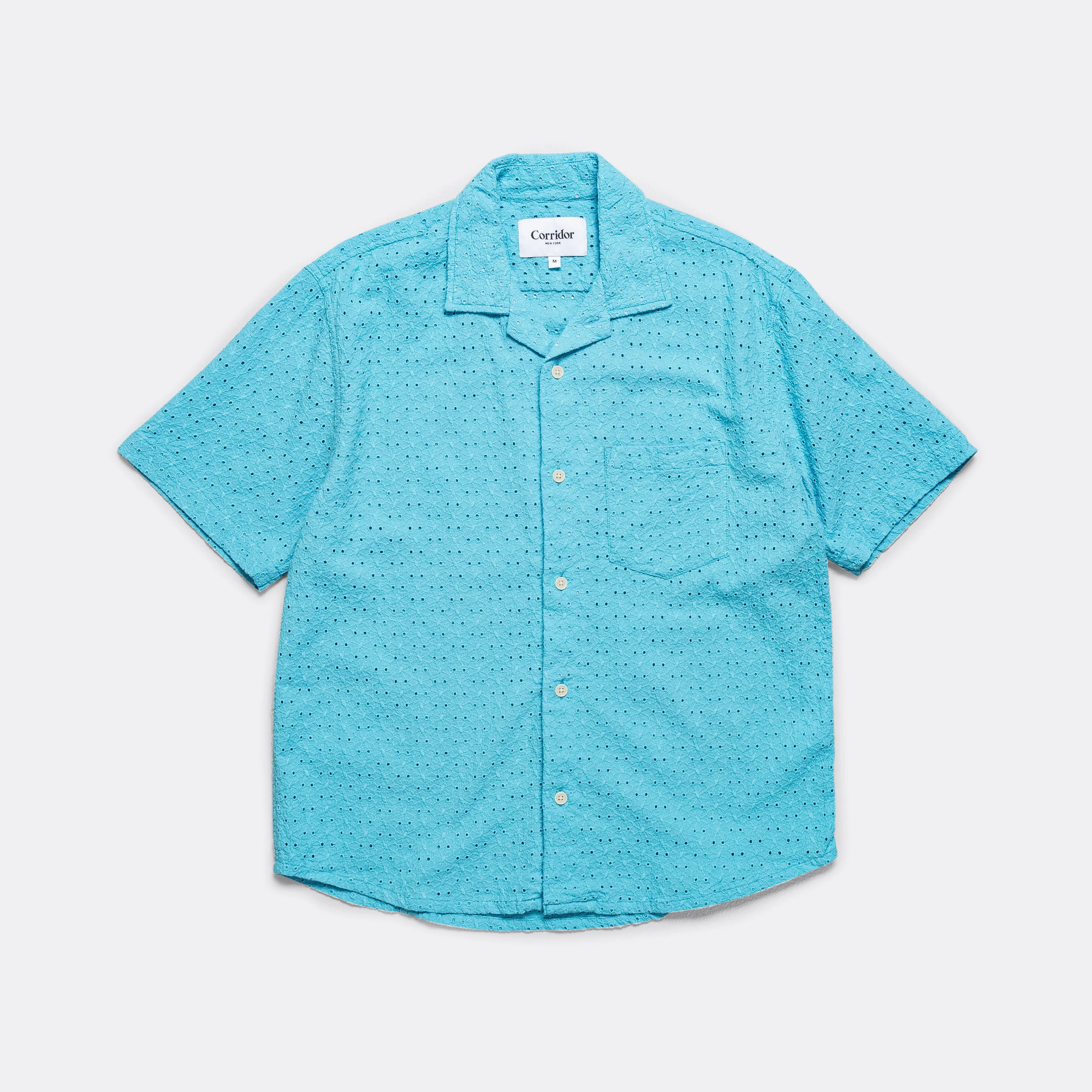 Floral Eyelet SS Camp - Indigo