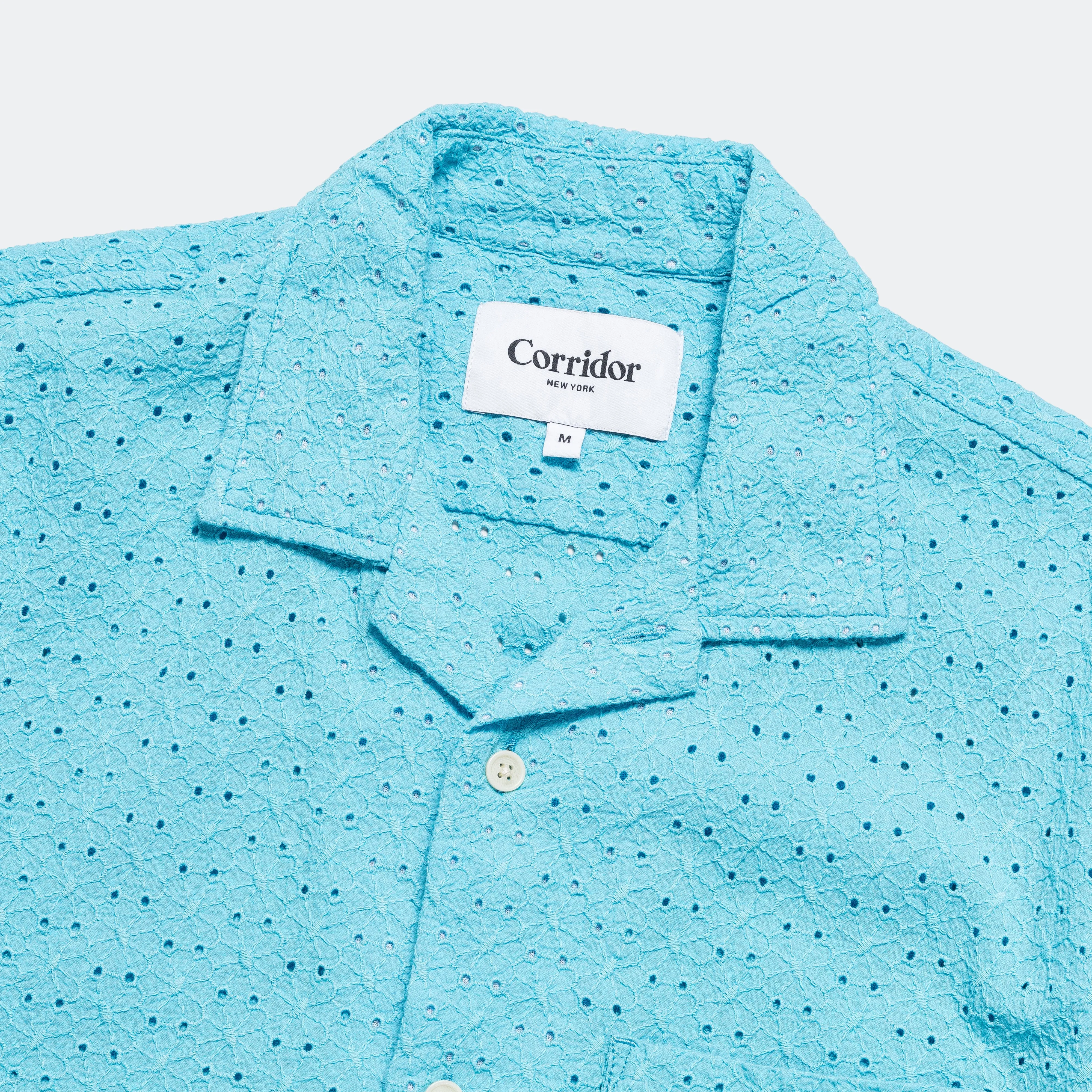 Floral Eyelet SS Camp - Indigo