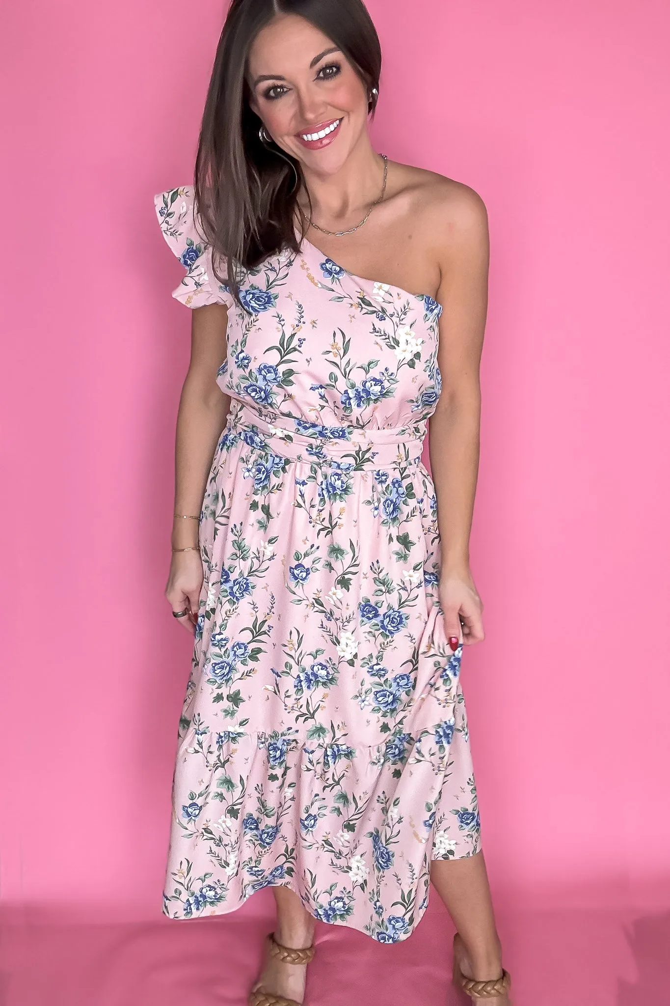 Give Them The Cold Shoulder Peach Floral Dress