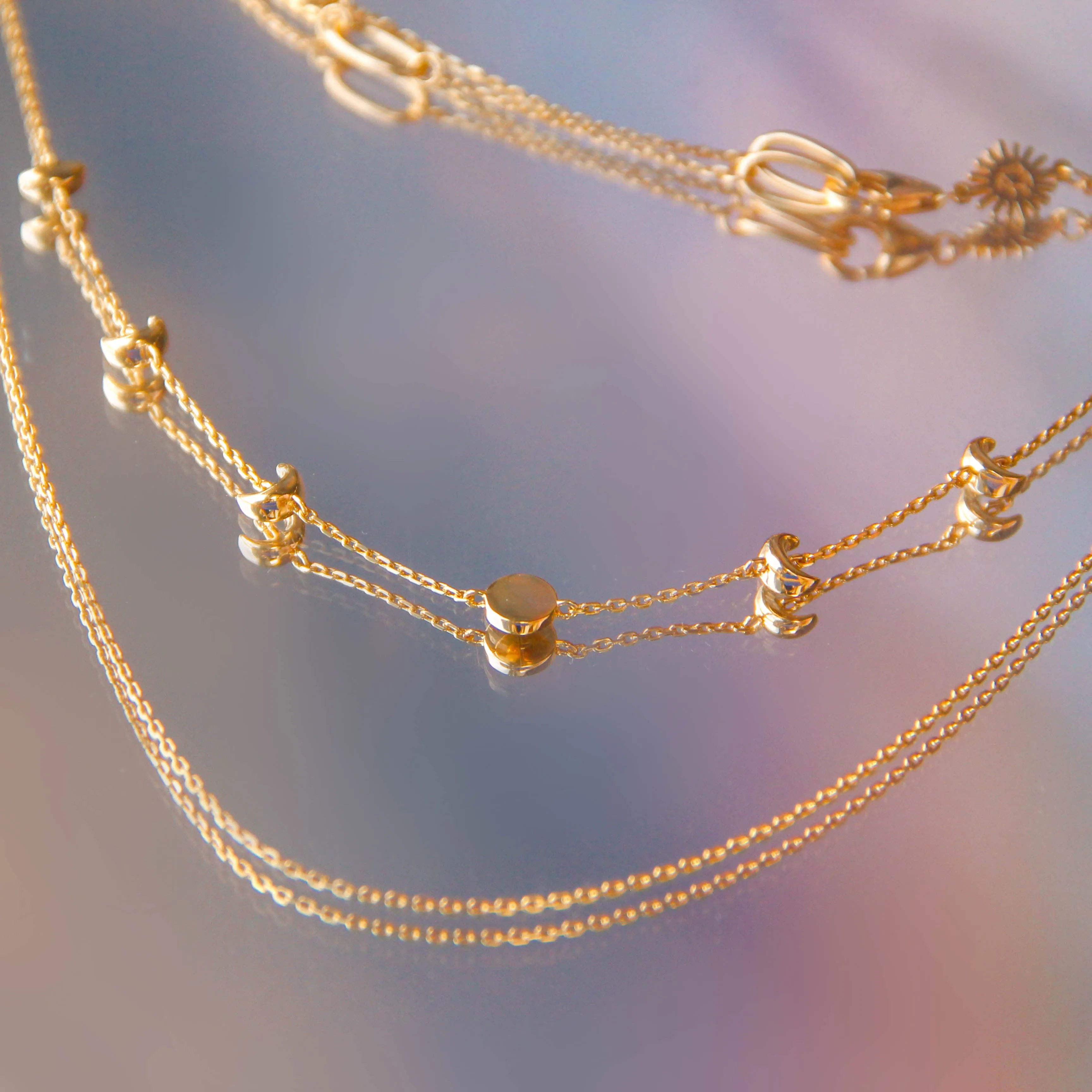 Gold Moon Phases Layered Necklace Chain