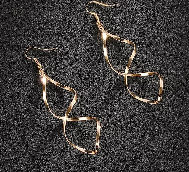 Gold Spiral Design Drop Earring For Women