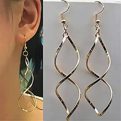 Gold Spiral Design Drop Earring For Women