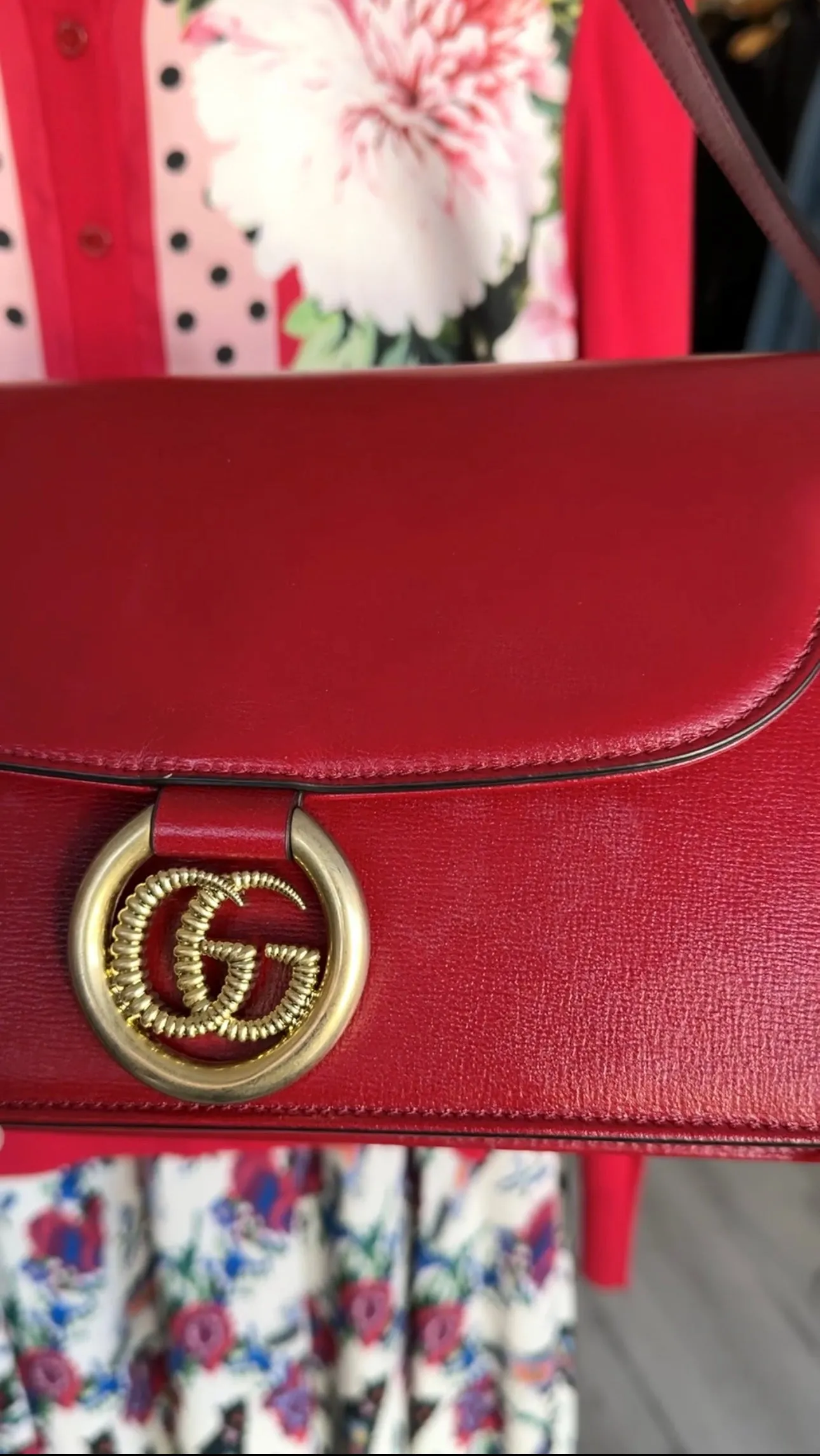 Gucci Medium Torchon GG Ring Red Leather Shoulder Bag