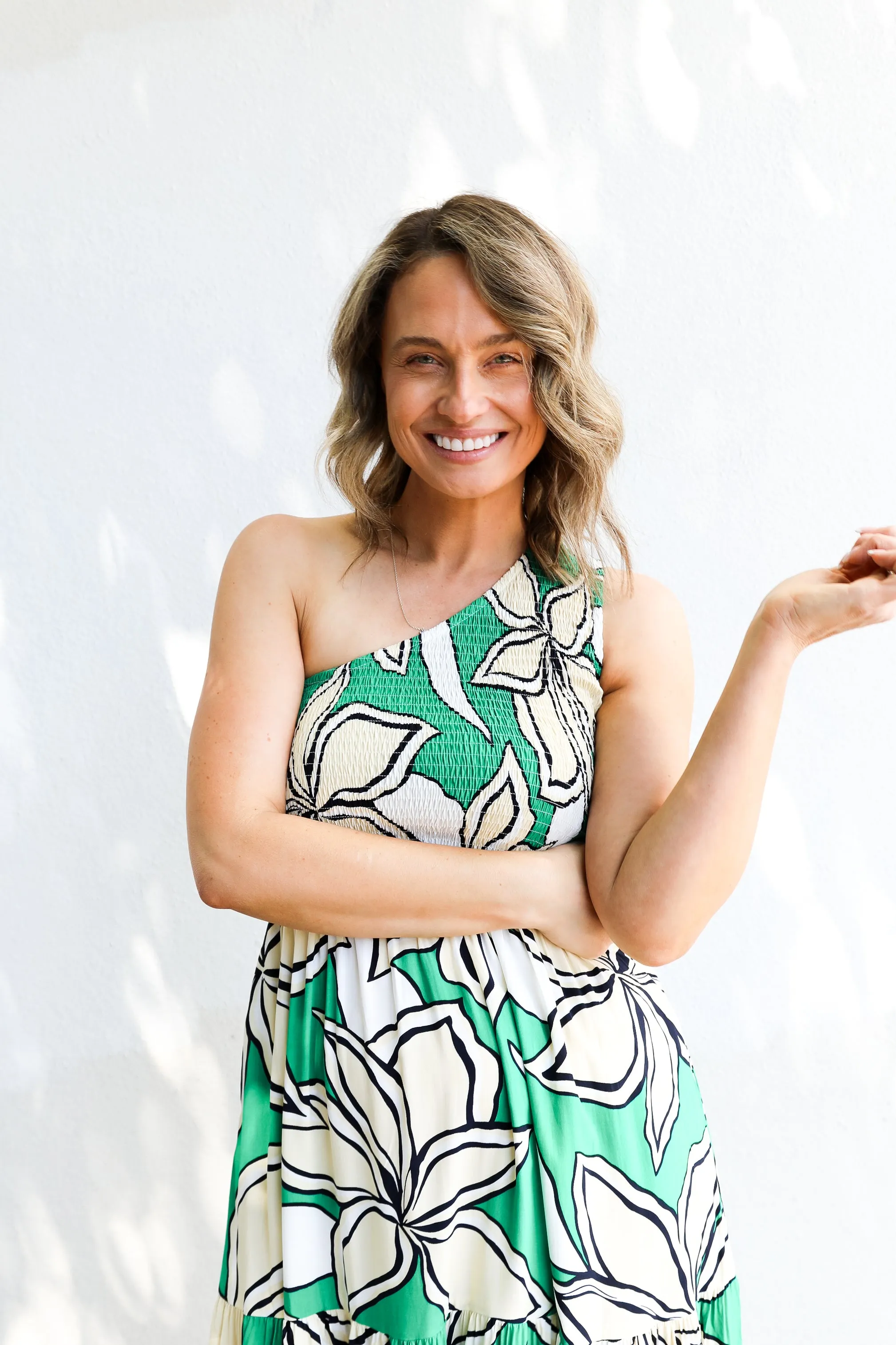 Henley One Shoulder Dress (Green Floral)