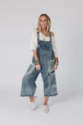 High Hopes Slouchy Denim Overalls - Denim Bandana