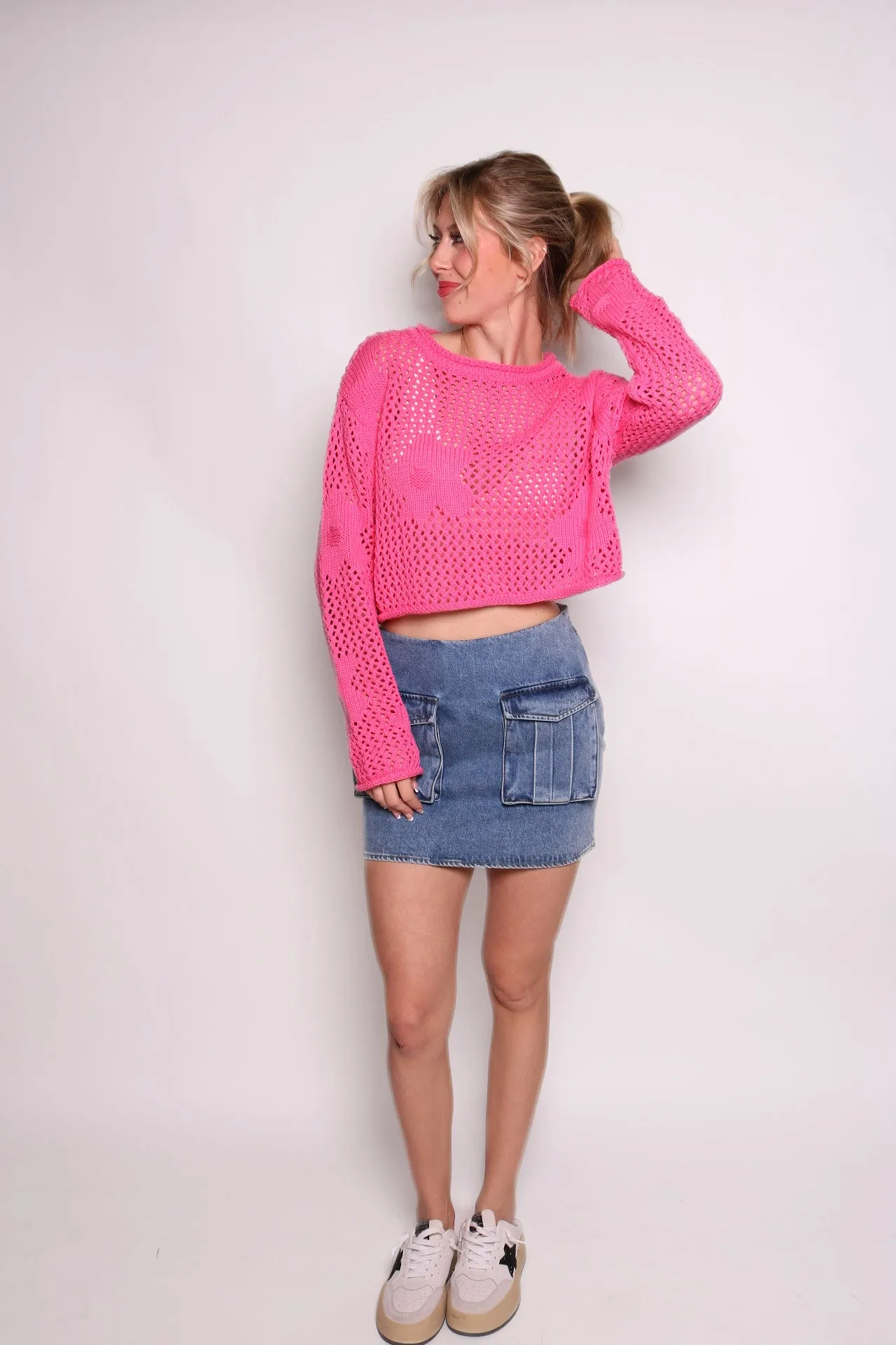 Hit the Beach Pink Crochet Sweater