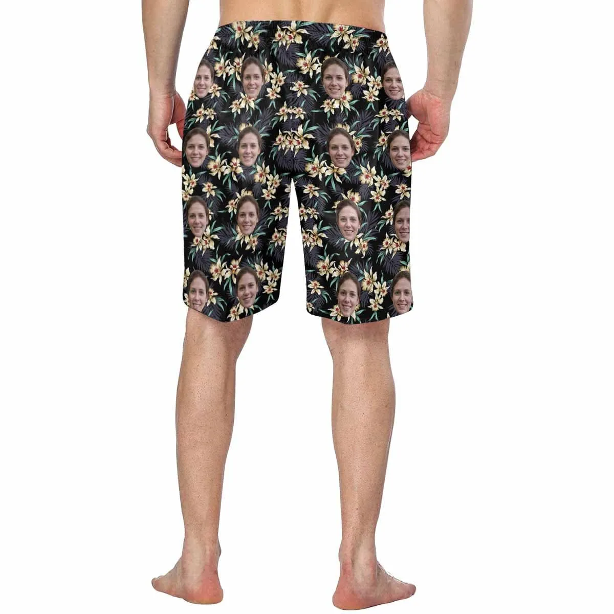 【Hot Selling】Custom Face Flowers Personalized Photo Men's Elastic Beach Shorts