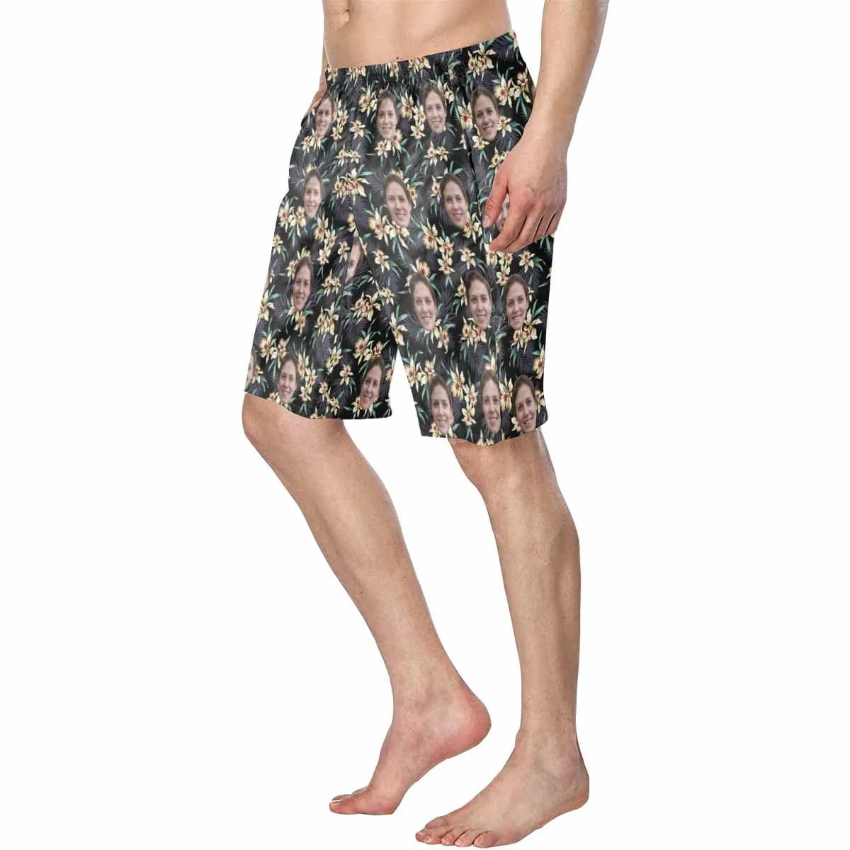 【Hot Selling】Custom Face Flowers Personalized Photo Men's Elastic Beach Shorts