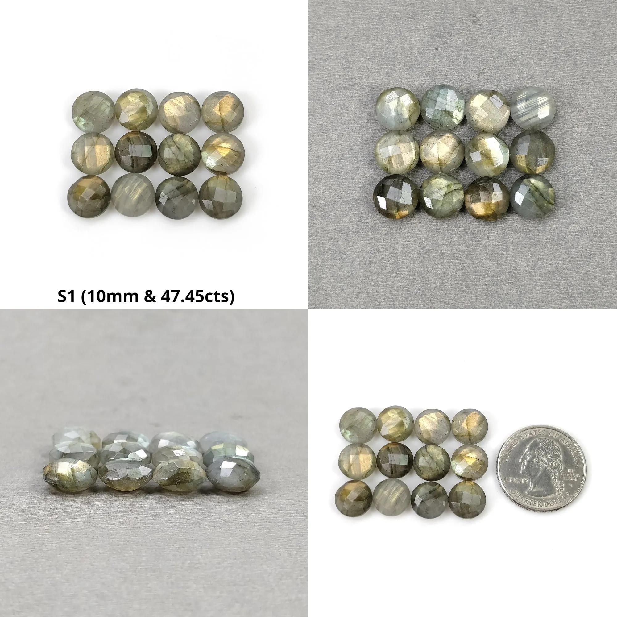 Labradorite Gemstone Checker Cut : Natural Untreated Rainbow Flashing Labradorite Round Shape Briolette Set For Jewelry