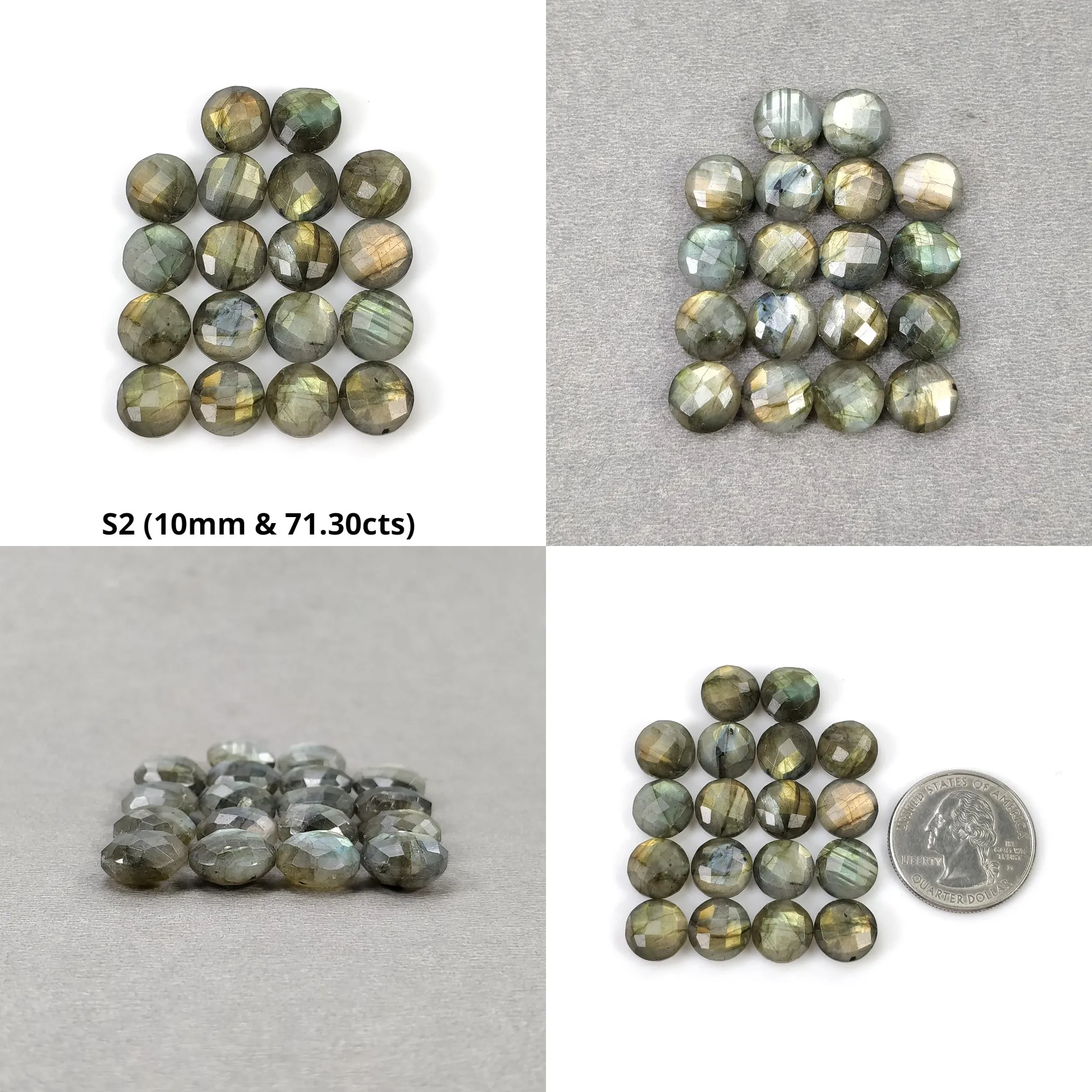 Labradorite Gemstone Checker Cut : Natural Untreated Rainbow Flashing Labradorite Round Shape Briolette Set For Jewelry